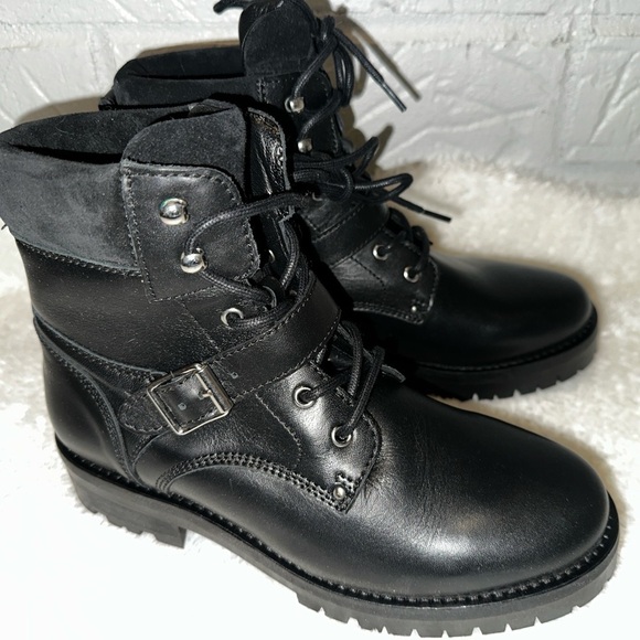 New Allsaints Paulina Leather Moto Buckle Boot in Black Size 38 - Picture 3 of 9